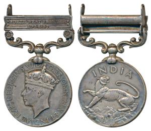 India General Service Medal, George VI, Silver, North West Frontier 1936-37 bar, rev. an I