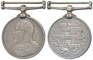 For Long Service in the Volunteer Force Medal, Edward VII, Silver, awarded Sergt D. Jones 