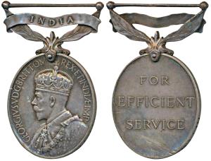 Efficiency Medal, George V, Silver, India written on a foliated bar, rev. For Efficient Se