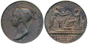 Victoria Coronation, Copper Medal, young bust of Victoria on obv.three ladies symbolic of 