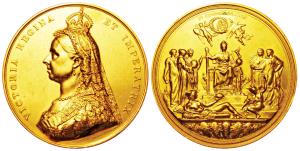 Golden Jubilee of Queen Victoria Medal, 1837-1887, Gold, 85.4g, obv. crowned bust of Victo