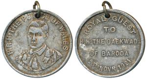 Baroda, Aluminum Medal, obv. H.R.H. The Prince of Wales inscriber around bust, rev. Royal 