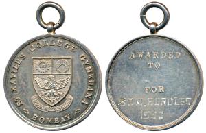 St. Xavier’s College Gymkhana, Bombay, Silver Medal (big), 15.75g, obv. logo of the colleg