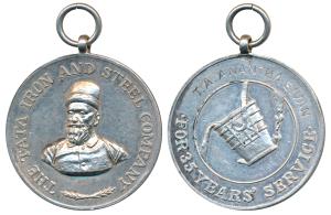 Tata Iron and Steel Company, Silver, For 35 Years Service, Raised bust of Jamshedji Tata o