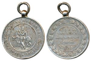 Department of Animal Husbandry in Mysore, Silver, 34.66g, obv. Venugopal (Krishna standing