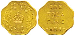 Bombay Mint, Token, Gold Tola, 11.65g, H M Mint, crown within wreath and Bombay below on o