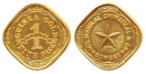 Tola coinage, Guinea Gold Tola, 11.66g, M/s Manilal Chimanlal, Bombay, Star on rev.; Squar