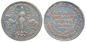 Silver Bar, Silver 11.6g, obv. Goddess Gajalaxmi, standing on a lotus, two elephants in th