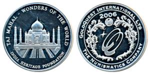 Taj Mahal, Silver Medallion, 31.1g, 2006, private issue by Gold-quest International Ltd. P
