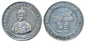Silver Medallion, 39.59g, obv. Lord Basaveshwar, Saint of 12th Century, rev. The Veerashai