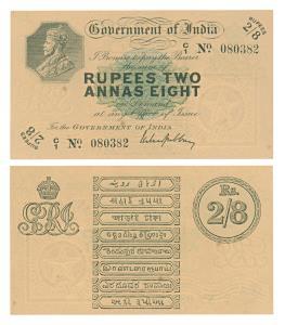 George V, Rupees 2 Annas 8 / 2 & ½ Rupees, 1918, signed M. M. S. Gubbay, Prefix C for Calc