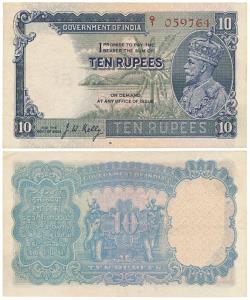 George V, Rupees 10, 3rd Issue, 1933, signed J. W. Kelly, (J&R 3.8.2). About Extremely Fin