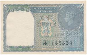 George VI, Rupee 1, 1944, signed C. E. Jones, serial number in black (J&R 4.1.1A). Extreme