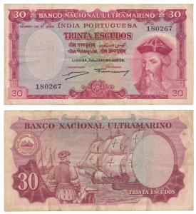 Indo-Portuguese, Trinta / 30 Escudos, 7th issue, 1959, Banco Nacional Ultramarino, (J&R 12