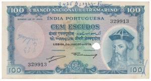 Indo-Portuguese, 100 Escudos, 7th issue, 1959, Banco Nacional Ultramarino, (J&R 12.37.1). 