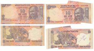 Rupees 10, signed C. Rangarajan and Bimal Jalan, Error, margin with extra paper on the top