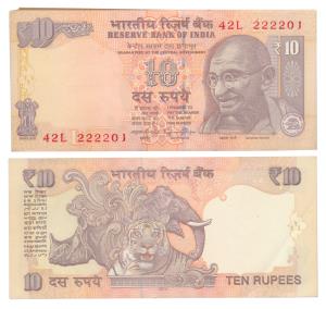 Rupees 10 bundle, 2014, Raghuram Rajan, 222222 within the bundle. Uncirculated. (100)