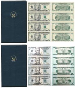 United States of America, Set of 2, Uncut Dollar Sheets within individual Albums, $10 and 