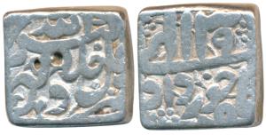 Akbar, Silver Square Rupee, 11.18g, Delhi Mint, Ilahi type, Month Khurdad, Year 39, (KM 88