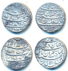 Shah Jahan, Silver Rupee (2), Ahmedabad Mint, AH 1037/Ahd, legend in four lines on both si