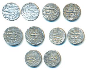 Shah Jahan, Silver Rupee (5), Patna Mint, RY 10, 16, 22, 29 and 30, legend within square a