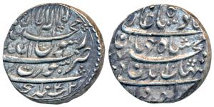 Shah Jahan, Silver Rupee, 11.41g, Surat Mint, AH 1042, legend in four lines on both sides 