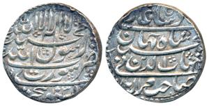 Shah Jahan, Silver Rupee, 11.46g, Surat Mint, AH 1038, legend in four lines on both sides 