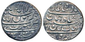 Shah Jahan, Silver Rupee, 11.42g, Surat Mint, AH 1038, legend in four lines on both sides 