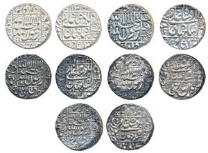 Shah Jahan, Silver Rupee (5), Surat Mint, AH 1043/6, 1043/7, 1043/7, 1054/17, RY 32, legen