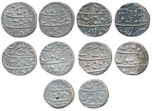 Aurangzeb, Silver Rupee (5), Bareli Mint, AH 1115/48; Burhanpur Mint, AH 1115/47; Itawa Mi
