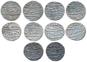 Aurangzeb, Silver Rupee (5), Surat Mint, AH 110X/37, RY 39, 1109/42, 1112/44 and 1115/47 (