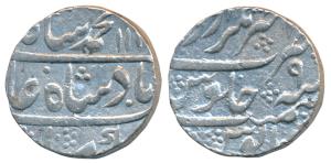 Muhammad Shah, Silver Rupee, 11.25g, Akhtarnagar Awadh Mint, RY 9 (KM 436.11). Very Fine+.