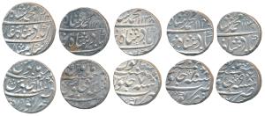 Muhammad Shah, Silver Rupee (5), Kora Mint, AH 1133/3, 1138/7, 1139/9, 1140/10 and 1144/14