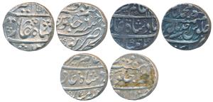 Alamgir II, Silver Rupee (3), Allahabad Mint, RY 6; Kora Mint, RY 6, trishul as mint mark 