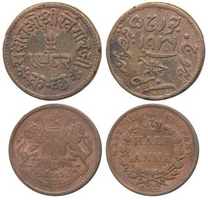 Khengarji III (VS 1932-1998, 1875-1942 AD), Copper 3 Dokda, in the name of George V, VS 19
