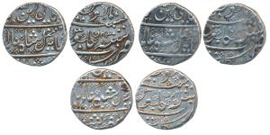 Arkat Mint, Silver Rupee (3), in the name of Shah Alam II, AH 1221/43 and RY 43, crescent 