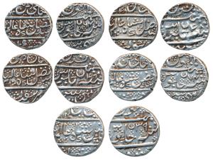 Arkat Mint, Silver Rupee (4), in the name of Shah Alam II, AH XX99/24, 1221/43 and 1220/45