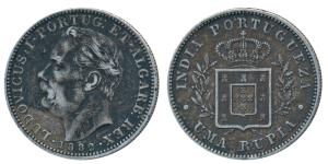 Goa, Luiz I (Ludwig), Silver Uma Rupia / Rupee, 1882 (KM 312). Very Fine+.
