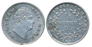 William IV, Silver ¼ Rupee, 1835, Bombay Mint, No initials, Wreath with 20 Berries (10L+10