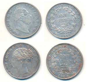 William IV and Victoria Queen, Silver Rupee (2), 1835 and 1840. Very Fine+ and Extremely F
