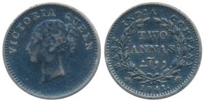 Victoria Queen, Silver 2 Annas, 1841, Continuous legend. Very Fine.