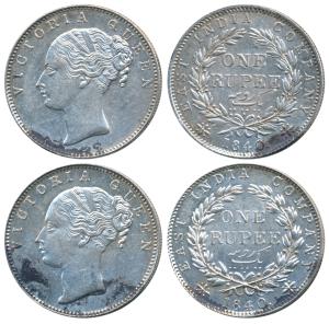 Victoria Queen, Silver Rupee, 1840, Continuous legend. Very Fine+. (2)