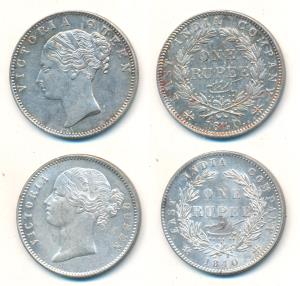Victoria Queen, Silver Rupee (2), 1840, Continuous legend and Divided Legend. Very Fine+ a