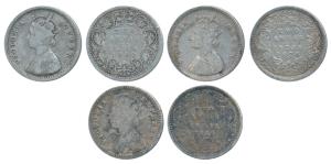 Victoria Queen and Empress, Silver 2 Annas (3), 1862, 1874 and 1889. Fine to Fine+. (3)