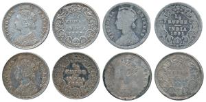 Victoria Queen and Empress, Silver ¼ Rupee (4), 1862; 1888 B incuse; 1891 C incuse; 1897 B