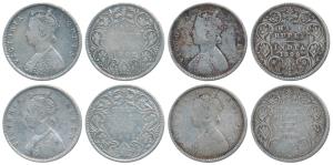Victoria Queen and Empress, Silver ½ Rupee (4), 1862 (2), 1899 (2). Fine to Fine+. (4)