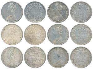 Victoria Queen and Empress, Silver Rupee (6), 1862, 1876, 1884, 1890, 1900 and 1901. Very 