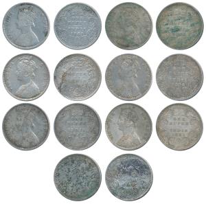 Victoria Queen and Empress, Silver Rupee, (7), 1862 (2), 1877, 1880, 1886, 1887, 1890. Fin