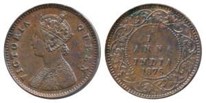 Victoria Queen, Copper 1/12 Anna, 1876, Calcutta Mint. About Uncirculated.