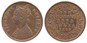 Victoria Empress, Copper ¼ Anna, 1879, Calcutta Mint, (Prid 613). About Uncirculated, Rare